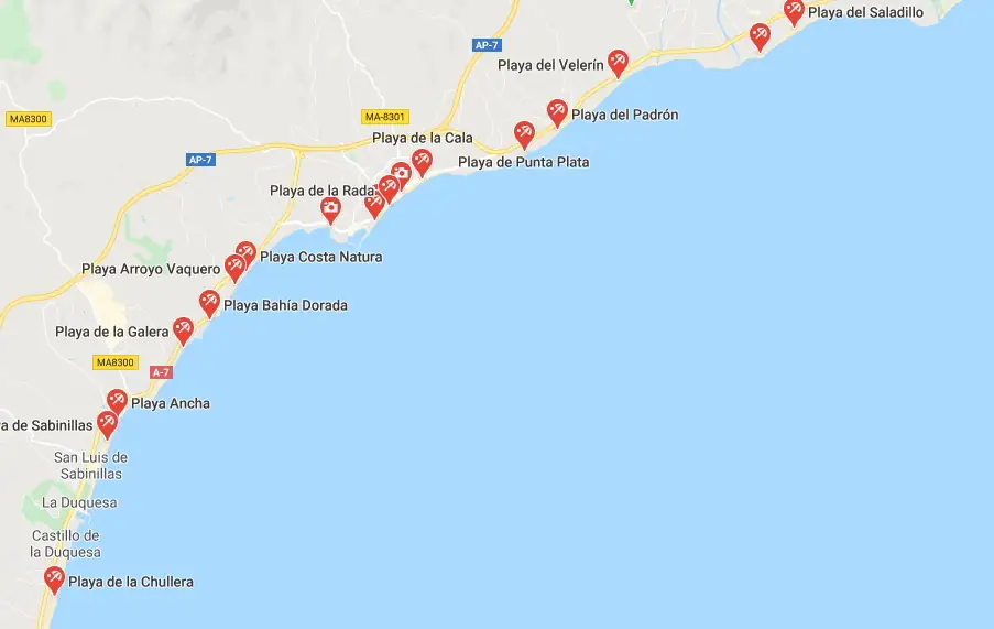 mapa de playas de estepona 