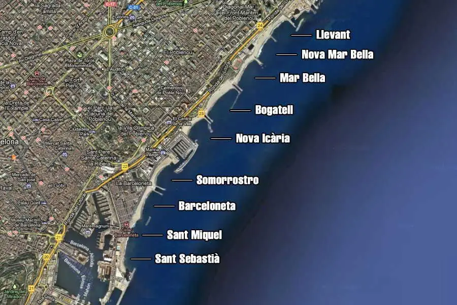 mapa de playas de barcelona
