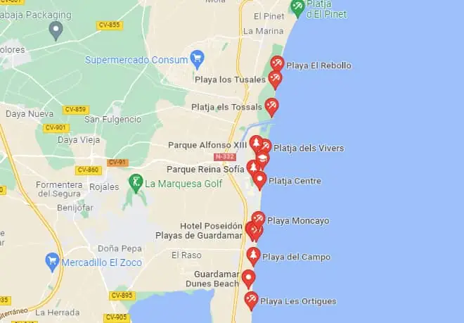 mapa de las playas de guardamar
