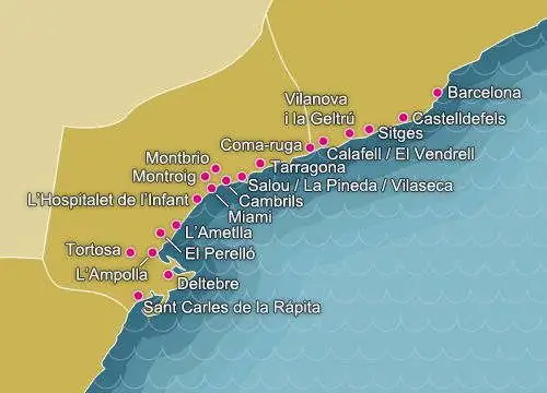 mapa de Playas y calas de Tarragona