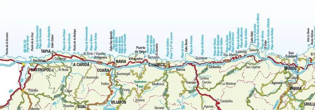 mapa de playas y calas de asturias