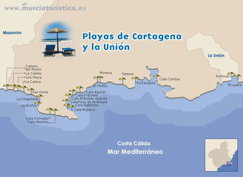 mapa de playas y calas de cartagena