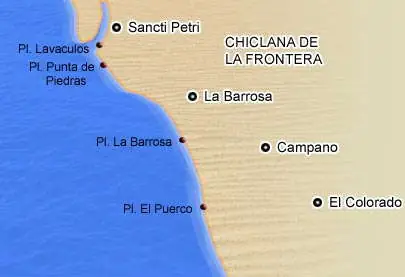 mapa de playas y calas de chiclana