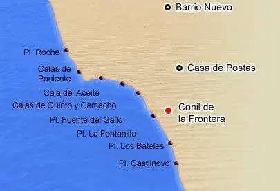mapa de playas y calas de conil de la frontera