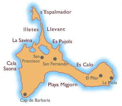 mapa de playas y calas de formentera