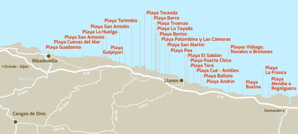 mapa de playas y calas de llanes