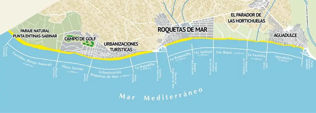 mapa de playas y calas de roquetas de mar