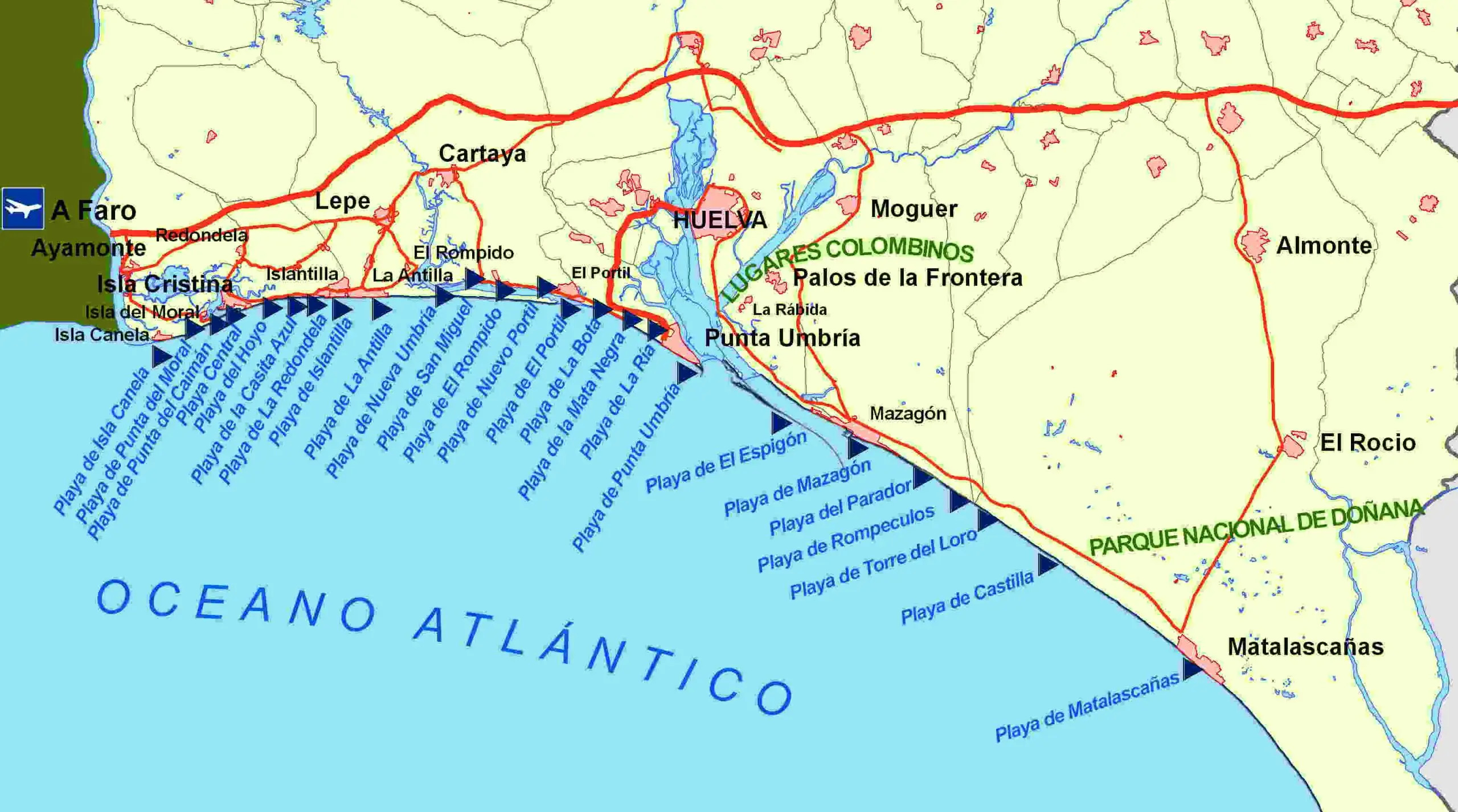 mapa de playas isla cristina