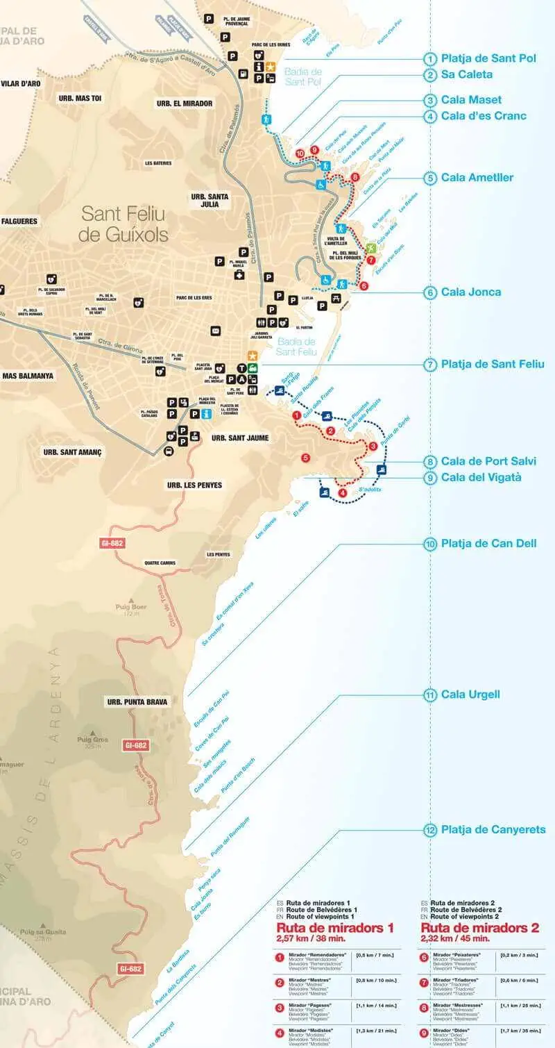 mapa de playas y calas Sant Feliu de Guixols
