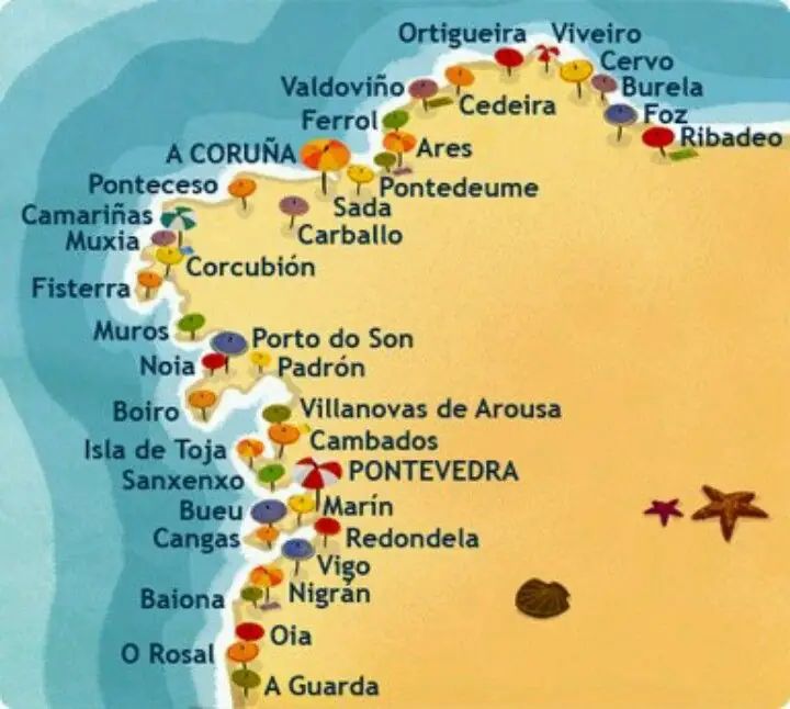 mapa de playas y calas de A Coruña