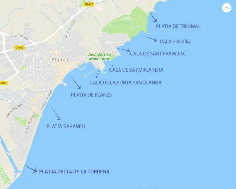 mapa de playas y calas de blanes