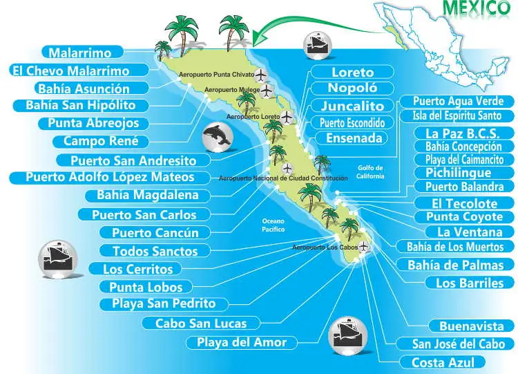 Mapa de Playas de Baja California Sur