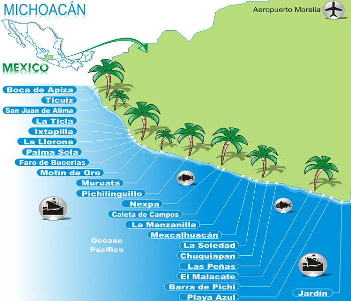 Mapa de Playas de Michoacán